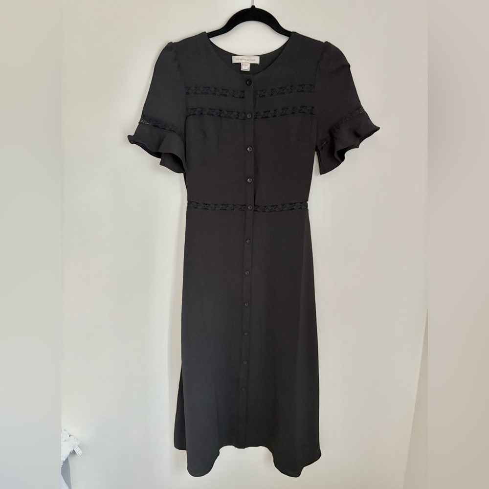 Monteau Black Midi Dress with Ruffle Sleeves